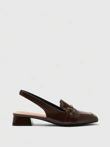 CUCCOO BIZCHIC Women's Coffee Color Low Chunky Heel Elegant Comfortable Versatile Loafers, Slingback Flat Shoes Spring Shoes - Coffee Brown - View 2