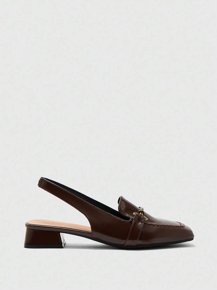 CUCCOO BIZCHIC Women's Coffee Color Low Chunky Heel Elegant Comfortable Versatile Loafers, Slingback Flat Shoes Spring Shoes