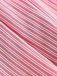 SHEIN MOD Chemise rayée à manches longues élégante pour femmes grandes tailles, blouse ajustée à la taille avec nœud et manches bouffantes, convient pour le travail et le port casual - Rose bonbon - Voir 6