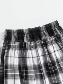 SHEIN Tween Boy 秋冬四件套睡衣套装 - 简单的纯灰色和黑色 T 恤搭配柔软宽松的格子裤，舒适且经济实惠的多件套睡衣套装 - 彩色 - 查看 8