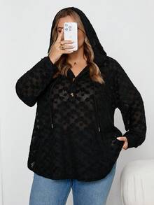 SHEIN CURVE+ Damen Große Größen Kapuzenpullover mit Kordelzug und Knopfverschluss aus Waffelstoff, lässig, Herbst & Winter Hoodies Weihnachten Frauen Urlaub - Verschiedenfarbig - Übersicht 8