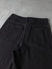 Manfinity Denimwave Fashionable Rhinestone Embellished Denim Wide Leg Pants, Unisex Streetwear Baggy Rhinestone Black Vacation Party Diamond Starlight Denim For Y2K - Black - View 6