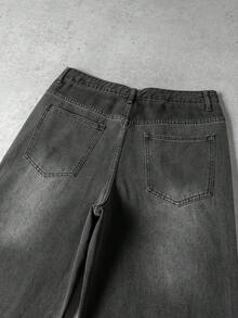 Manfinity Denimwave Premium Quality Black Rhinestone Embellished Wide Leg Jeans Baggy Washed Black Party Street Diamond Starlight Denim For Y2K - Black - View 6