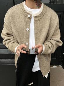 DAZY 男士纯色撞色白色开衫，秋季，垃圾摇滚风格