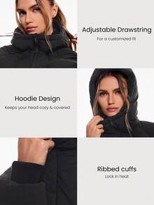 GLOWMODE 舒适丝滑保暖可调节抽绳下摆连帽羊毛内衬短款羽绒夹克秋冬户外日常休闲装 - 黑色 - 查看 4