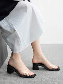 CUCCOO BIZCHIC 女士黑色时尚简约透明系带高跟凉鞋 - 黑色 - 查看 4