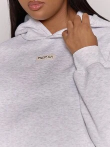 MUSERA Sudadera con capucha con parche de logo talla grande, básica casual y cómoda para la primavera - Gris Claro - Ver 2