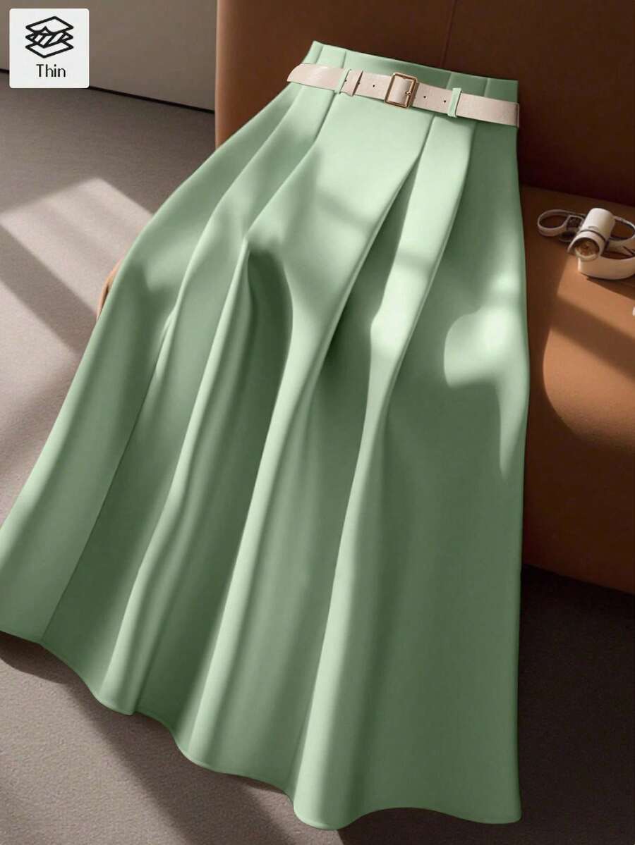 Franclia Women Elegant Fashion Leather Belt & A-Line Skirt Set