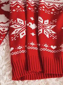 Manfinity RelaxMax 男士休闲驯鹿雪花图案圆领长袖毛衣，秋冬季，圣诞节适用 - 紅色 - 查看 7