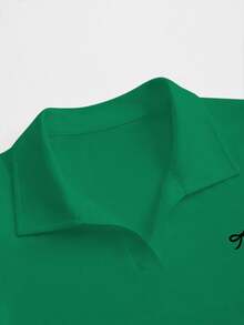 SHEIN EZwear Áo thun tay ngắn trơn màu thường ngày dành cho nữ, mùa hè - Màu xanh lá cây đậm - Xem 3