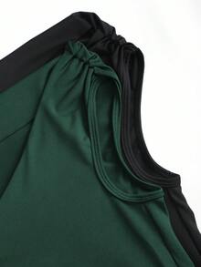 Sweetra Women's Elegant Metal Decor Asymmetric Shoulder Ruched Camisole, Summer - Multicolor - View 7