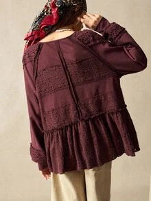 Bohemela Damen Lässig einfarbiger Strick Kapuzenpullover mit langen Ärmeln, locker geschnitten, Herbst Winter Kleidung für Frauen - Bordeaux - Übersicht 5