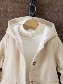 Sparklyn Young Boy Casual Versatile Dragon & Phoenix Pattern Thickened Faux Fur Lined Hooded Mid-Length Overcoat