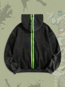 ROMWE MEN TEENAGE MUTANT NINJA TURTLES | ROMWE Men's Casual Turtle Print Washed Zip-Up Hooded Sweatshirt, Autumn - Black - View 6