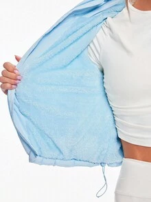 GLOWMODE 舒适丝滑保暖可调节抽绳下摆连帽羊毛内衬短款羽绒夹克秋冬户外日常休闲装 - 水藍色 - 查看 8