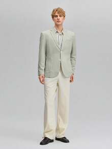 OFFICEAU Men's Spring/Autumn Lapel Neck Long Sleeve Green Casual Business Blazer Jacket, Suitable For Banquet, Events, Outings - Green - View 5