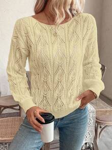 EMERY ROSE Suéter holgado con escote descubierto, estampado floral hueco, estilo casual de vacaciones