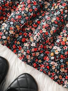 SHEIN Tween Girl Floral Print Round Neck Lantern Sleeve Ruffle Hem Dress, Autumn Winter,Party Wear, Daily Wear School Daily, Birthday