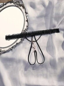 SpicyHot Pearl Decor Sexy Panties For Women, Going Out Thongs String Goth Accessories Lingerie Set