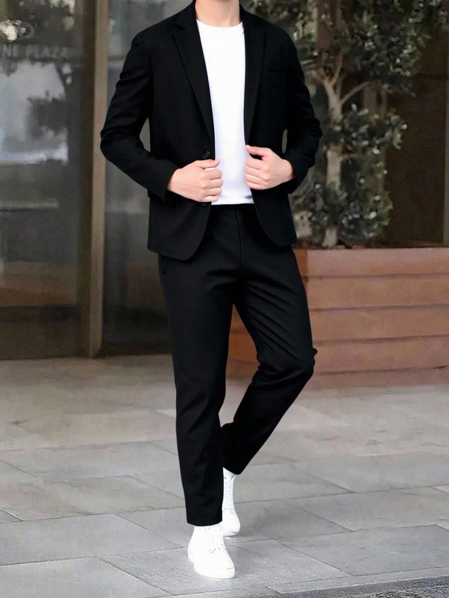 SHEIN 2pcs/Set Tween Boy Summer Casual Gentleman Style Solid Color Jacket & Elastic Waist Formal Pants Set, Suitable For Birthday Party, Formal Event, Performance, Wedding, Boys Suits, Kids Boy Suit, Boys Dress Suit,In Fall/Winter