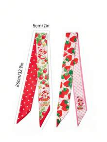 Strawberry Shortcake X SHEIN 2 chiếc băng đô cài tóc họa tiết hoa dành cho nữ, kiểu dáng thời trang, đa năng dùng được hàng ngày và trong các kỳ nghỉ, băng đô kiểu khăn xếp, phụ kiện tóc và túi xách, khăn quàng cổ, ý tưởng quà tặng. - Đỏ - Xem 4