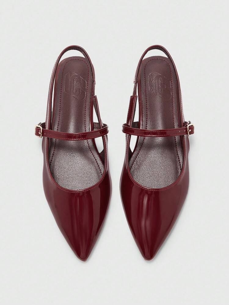 CUCCOO BIZCHIC Women's Pointed Toe Flat Burgundy Strap Backless Comfortable Slingback Flats, Suitable For Daily Wear And Commuting Spring Shoes