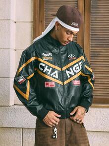 AXEPEAK Men's Fashionable Racing Jacket, Autumn, For Fall Winter - Black - View 4