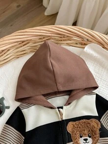 Pelele con capucha de punto a rayas y estampado de dibujos animados, informal y lindo para bebé recién nacido niño/niña