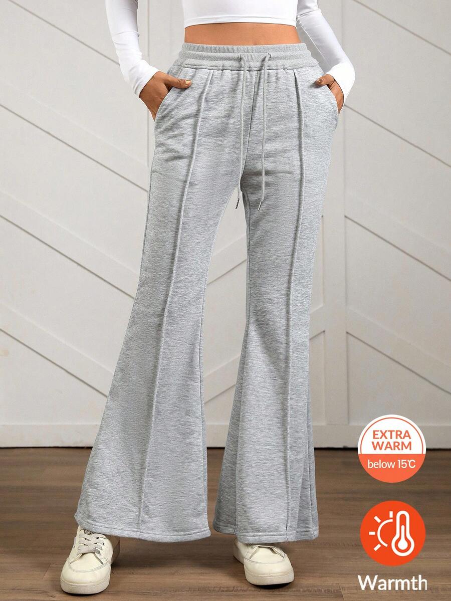 SHEIN LUNE 秋季教师灰色喇叭运动裤 秋冬季 - 灰色 - 查看 1