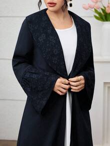 Yasmyna Elegant Jacquard Patchwork Solid Color Long Maxi Robe With Oversized Collar Abayas - Navy Blue - View 1