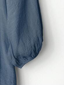 EMERY ROSE Plus Size Solid Color Loose Casual Vacation Shirt - Dusty Blue - View 4