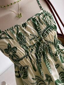 Girls Striped Bow Camisole Top And Straight Leg Pants Summer Vacation Outfit - Green - View 3