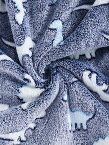 SHEIN 2 件套青少年男孩可爱恐龙图案连帽长袖上衣和柔软毛绒睡裤套装，舒适亲肤，秋冬 - 藍色 - 查看 9