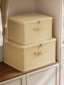 1 szt. składany pojemnik do przechowywania z zamkiem błyskawicznym i uchwytem, morelowo-żółty pojemnik do przechowywania, poliester, len, kwadratowy, rodzaj pokrywy, solidny i namacalny, wielofunkcyjny do przechowywania odzieży, zabawek i innych przedmiotów, tapicerki, wystroju sypialni, wykończenia, przechowywania, dżinsów - morelowy żółty - Zobacz 4