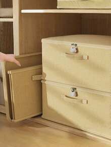 1 szt. składany pojemnik do przechowywania z zamkiem błyskawicznym i uchwytem, morelowo-żółty pojemnik do przechowywania, poliester, len, kwadratowy, rodzaj pokrywy, solidny i namacalny, wielofunkcyjny do przechowywania odzieży, zabawek i innych przedmiotów, tapicerki, wystroju sypialni, wykończenia, przechowywania, dżinsów - morelowy żółty - Zobacz 3