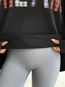 Dewbera 女式休闲印花圆领长袖运动衫 - 黑色 - 查看 7