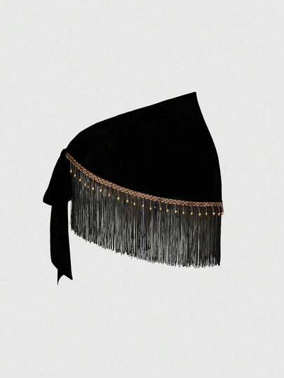 Hippie Jupe à franges à cordon de serrage style hippie rétro pour festival de musique western pour femmes