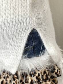 EgrlEra Jeanior Ripped Sweater, Hem Slit Design, Suitable For Women - White - View 5