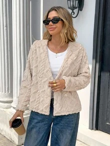 Chiquease Women's French V-Neck Gold Button Cardigan Sweater, Long Sleeve, Christmas - White - View 1
