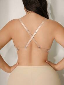 NudeFit Plus Size Women Comfortable Seamless High Support Transparent Strap Bra, Lift