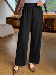 Livesso Women's Straight Leg Soft & Comfortable Ankle Length Pants - Black - View 1