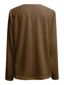 INAWLY 女式纯色半拉链休闲长袖T恤 - 棕色 - 查看 2