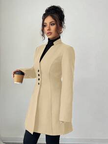 SHEIN Tall Áo khoác nữ dáng ôm cổ đứng, kiểu dáng thường ngày - Màu Khaki - Xem 5