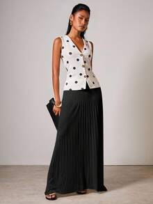 COSMINA Women's Solid Color Elastic Waist Pleated Super Long Casual Knit Midi Skirt, Autumn/Winter Black Pleated Skirt Elegant Skirt - Black - View 3