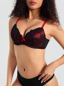 SHEIN 1 Peça Sutiã Sem Arame Sexy de Renda Transparente Simples com Sustentação e Elevação para Busto Pequeno - Multicolorido - Visão 4