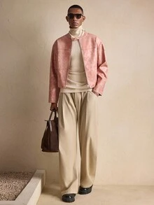 AKNOTIC Modische Herren Pendler Jacke aus rosa Kunstleder, Herbst/Winter, Weihnachten