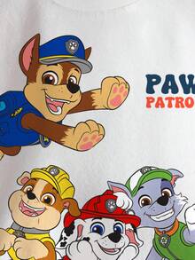 SHEIN | PAW Patrol 年轻男孩休闲时尚街头卡通字母印花撞色落肩宽松套头卫衣 - 白色 - 查看 6