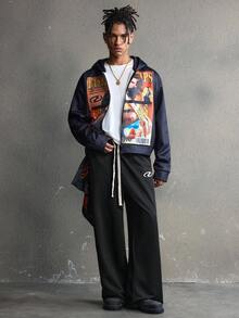 AXEPEAK Casual Street Loose Drawstring Pocket Men Sweatpants - Black - View 5