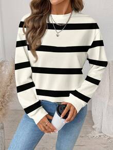 SHEIN LUNE ملابس علوية نسائية كاجوال بياقة طاقم مطبوعة بنمط بسيط، فضفاضة، صيفية بأكمام طويلة، ملابس علوية شاطئية، ملابس علوية نسائية مخططة، ملابس علوية مخططة بأكمام طويلة للخريف/الشتاء - متعدد الألوان - مشاهدة 6