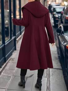 EMERY ROSE 加大码酒红色连帽收腰不对称拉链外套